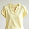 Linen silk V-neck T-shirt for women 2026 Spring/Summer new style, light and breathable, snowflake cotton short-sleeved solid color versatile top Item Picture